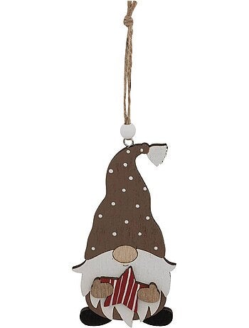 Lot de 3 sujets gnome cadeau bois h10 cm marron