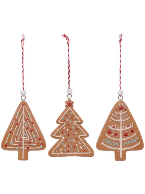 Lot de 3 suspensions de sapin biscuits en résine 8 cm - Kiabi