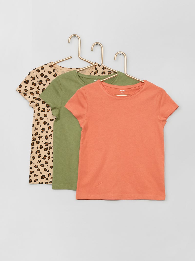 Lot de 3 t-shirts à col rond Beige - Kiabi