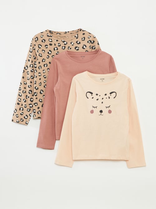 Lot de 3 t-shirts à manches longues et col rond - Kiabi
