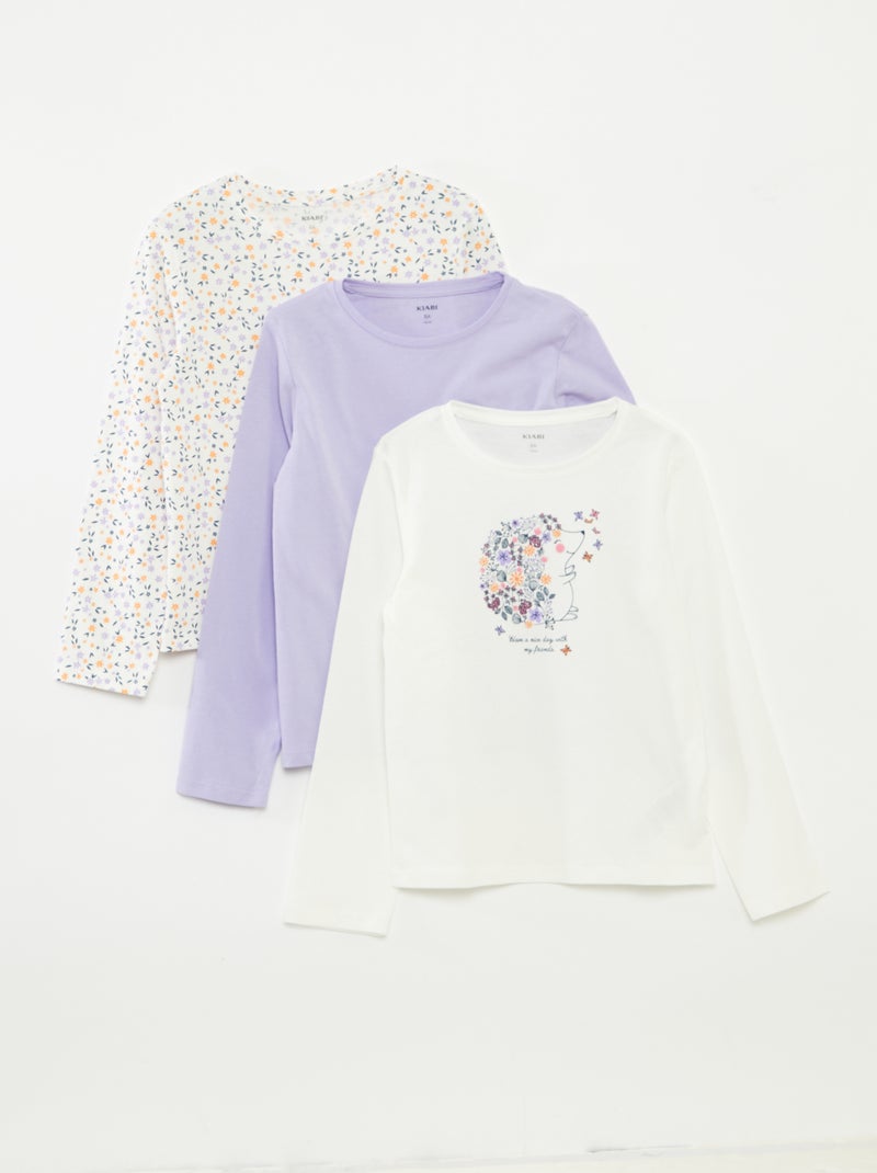 Lot de 3 t-shirts à manches longues et col rond Beige - Kiabi