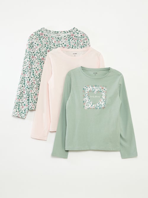 Lot de 3 t-shirts à manches longues et col rond - Kiabi