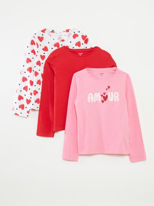 Lot de 3 t-shirts à manches longues et col rond - Kiabi