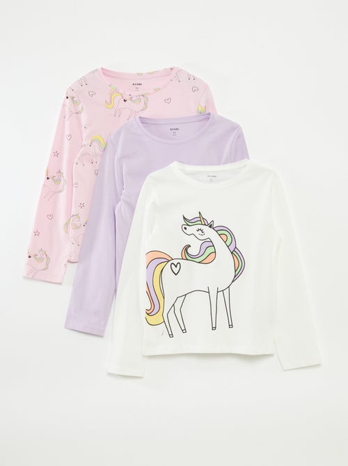 Lot de 3 t-shirts à manches longues et col rond - Kiabi
