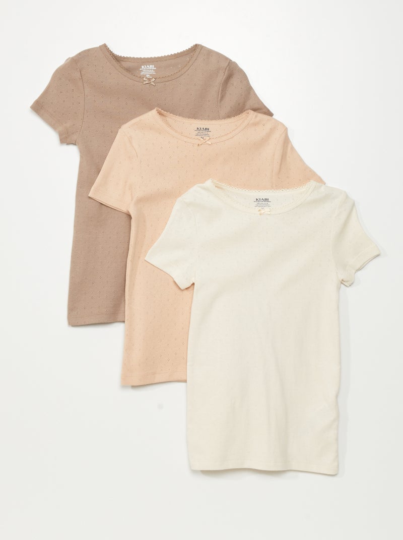 Lot de 3 t-shirts en maille pointelle Beige/rose/gris - Kiabi