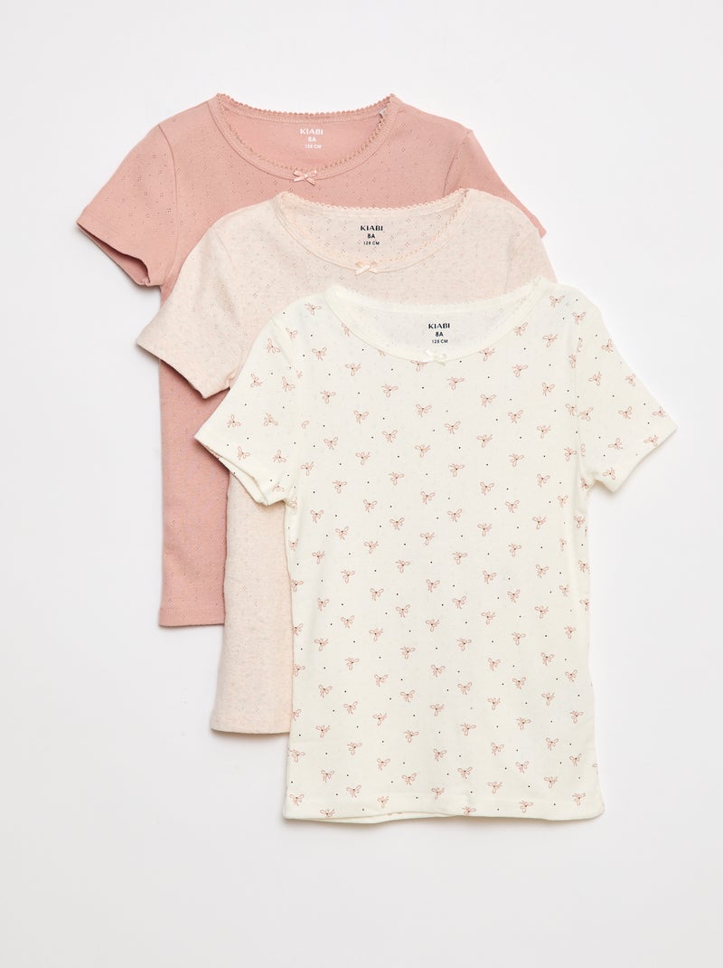 Lot de 3 t-shirts en maille pointelle Blanc/rose - Kiabi