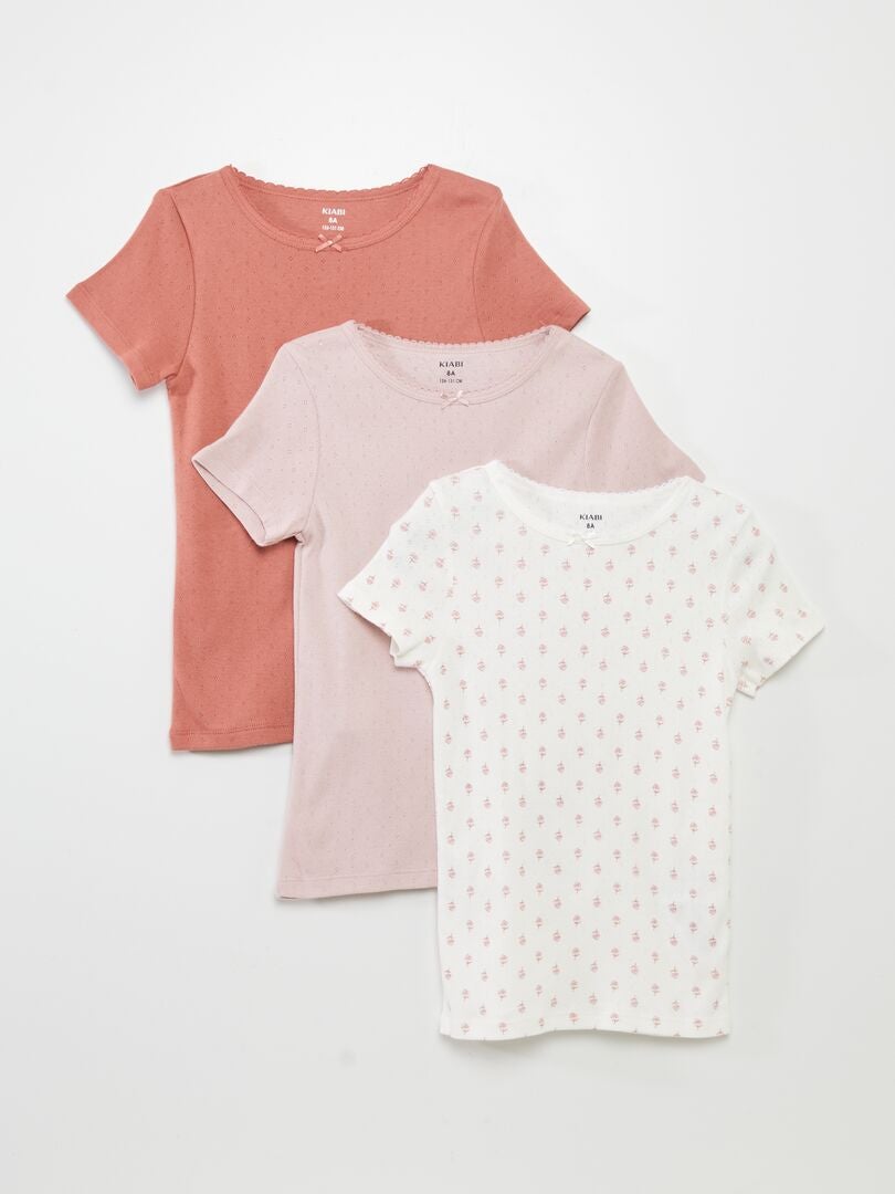 Lot de 3 t-shirts en maille pointelle Blanc/rose/rouge - Kiabi