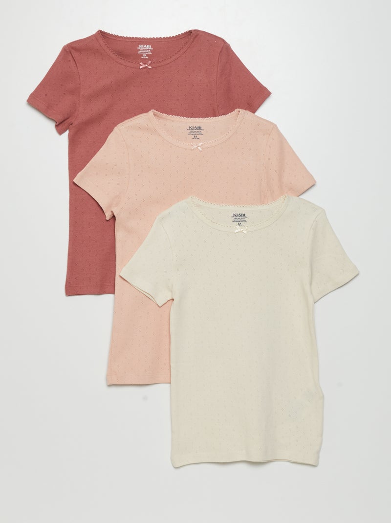 Lot de 3 t-shirts en maille pointelle Rose - Kiabi