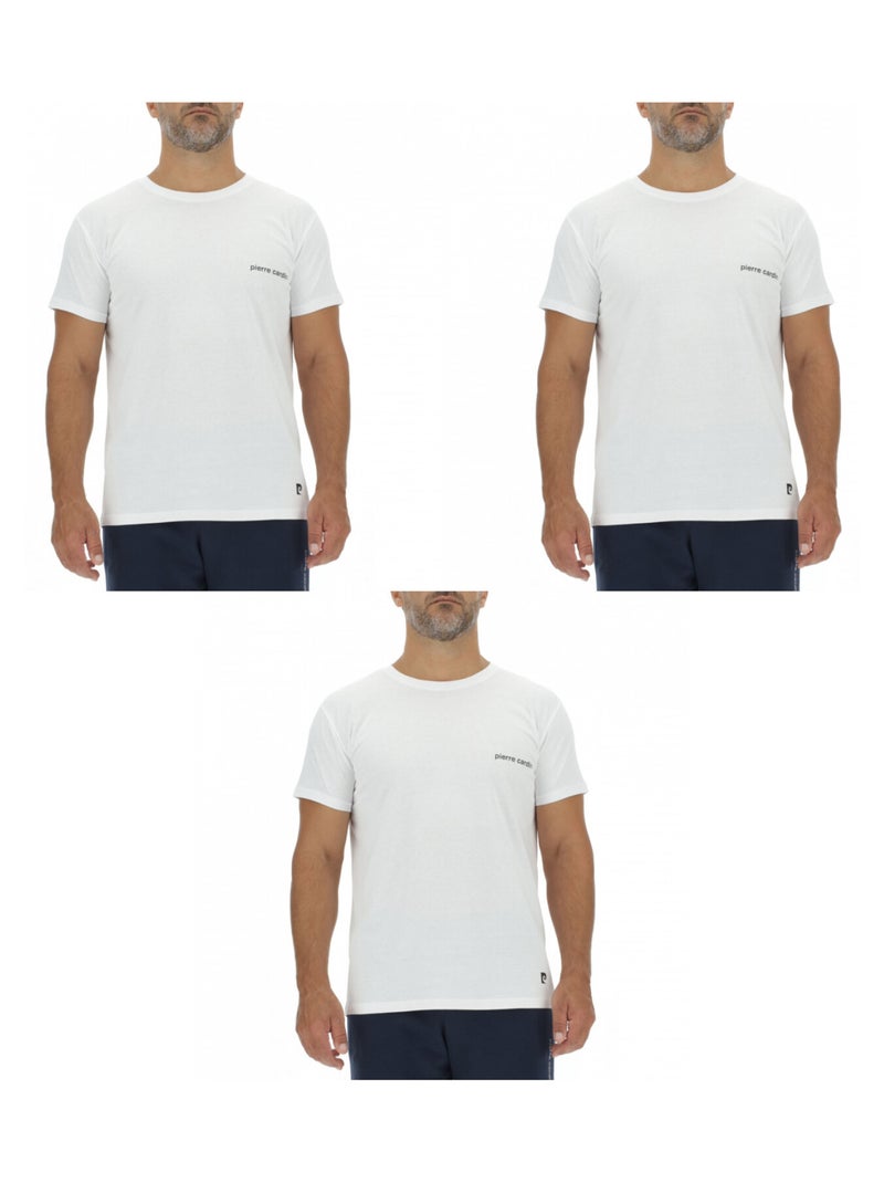 Lot de 3 T-shirts homme en coton uni col rond imprimé poitrine Pierre Cardin Blanc Noir - Kiabi