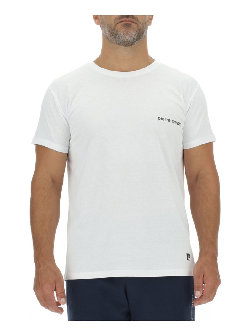 Lot de 3 T-shirts homme en coton uni col rond imprimé poitrine Pierre Cardin Blanc Noir - Kiabi