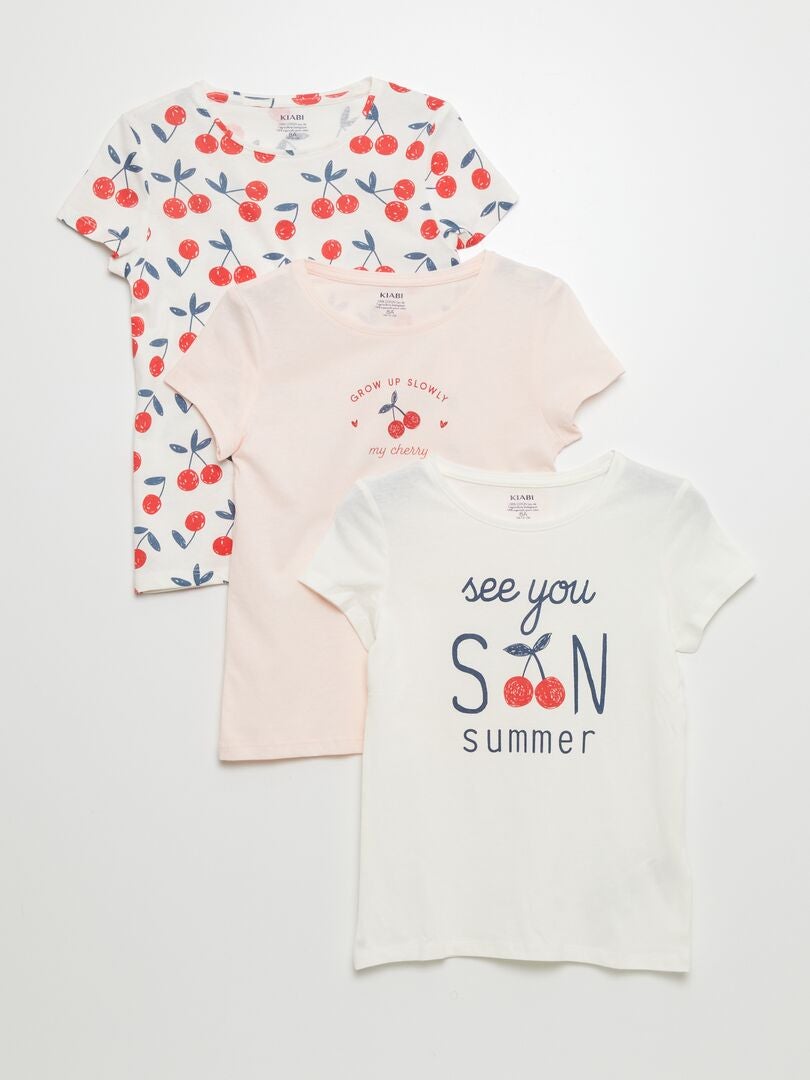 Lot de 3 t-shirts imprimés Blanc/écru/rose - Kiabi
