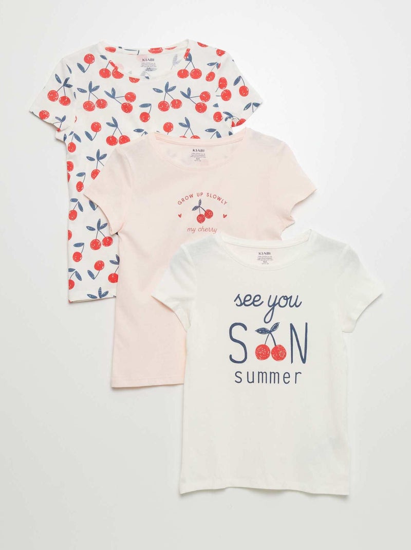 Lot de 3 t-shirts imprimés Blanc/écru/rose - Kiabi