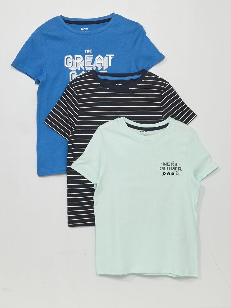 Lot de 3 t-shirts imprimés Bleu - Kiabi