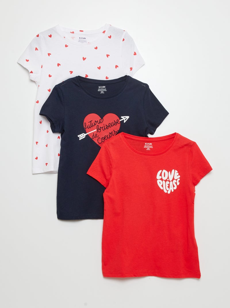 Lot de 3 t-shirts imprimés Bleu/rouge/blanc - Kiabi