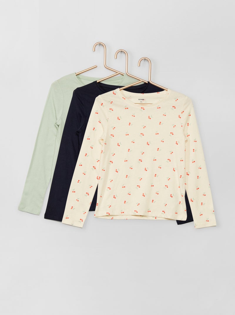 Lot de 3 t-shirts imprimés écru/vert/bleu - Kiabi