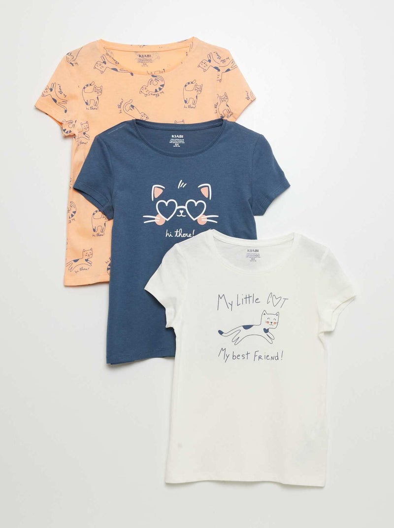 Lot de 3 t-shirts imprimés Orange/bleu/blanc - Kiabi