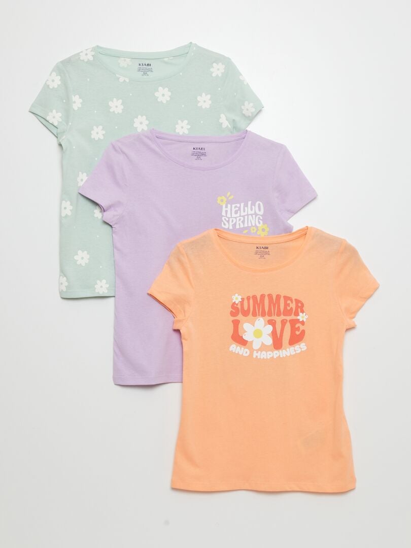 Lot de 3 t-shirts imprimés Vert/violet/orange - Kiabi