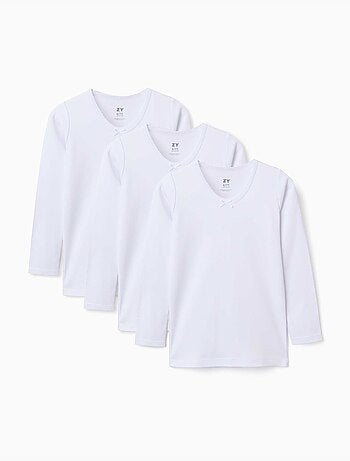 Lot de 3 T-shirts maillot de corps à manches longues en coton peigné