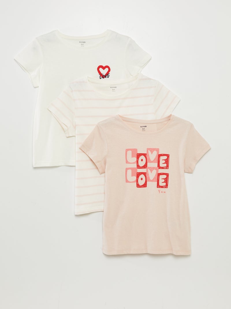 Lot de 3 t-shirts manches courtes Rose - Kiabi