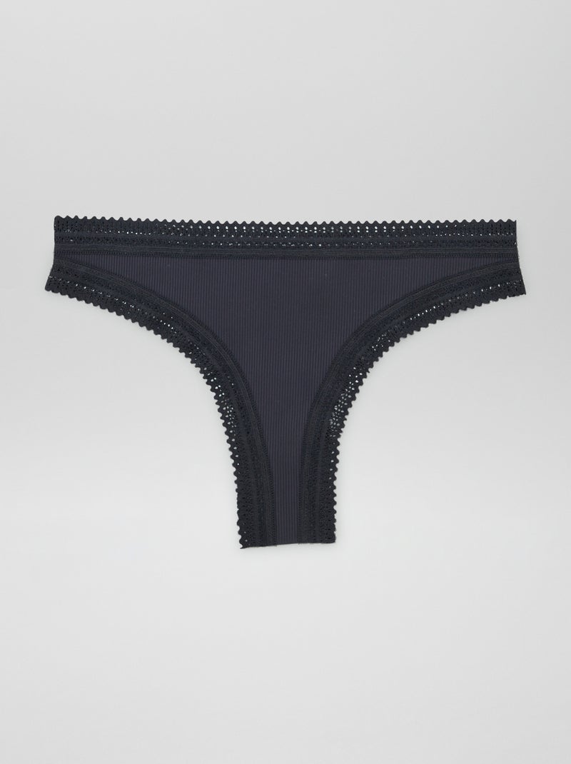 Lot de 3 tangas côtelés Rose/blanc/noir - Kiabi