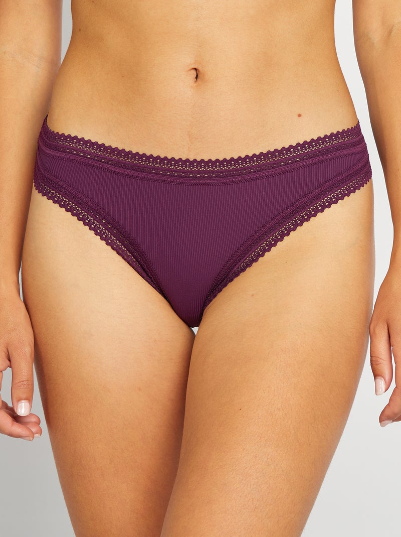 Lot de 3 tangas côtelés Violet/vert/noir - Kiabi