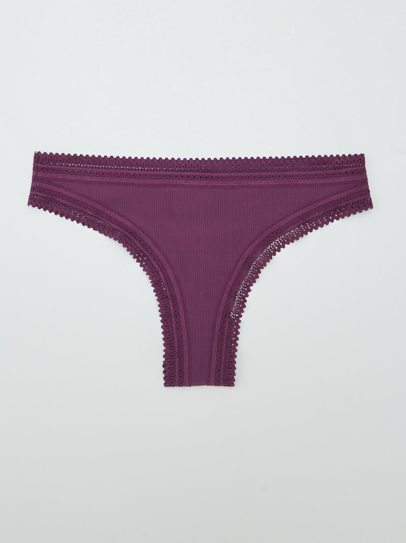 Lot de 3 tangas côtelés Violet/vert/noir - Kiabi