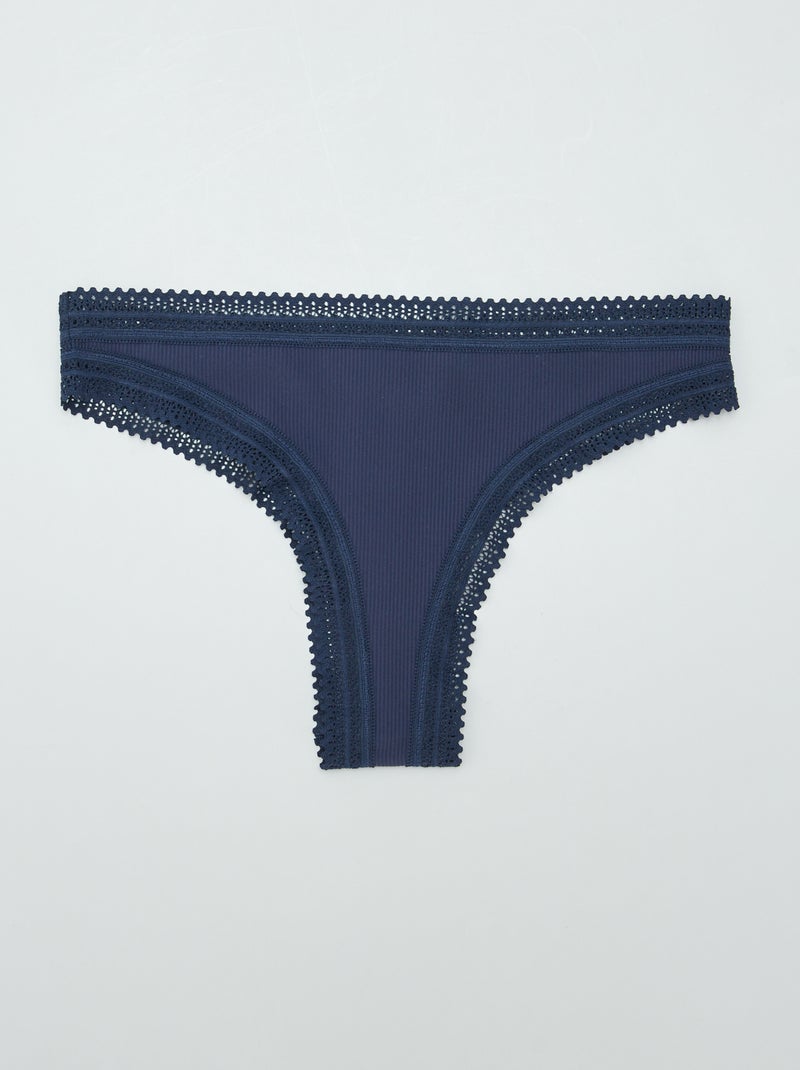 Lot de 3 tangas côtelés Violet/vert/noir - Kiabi