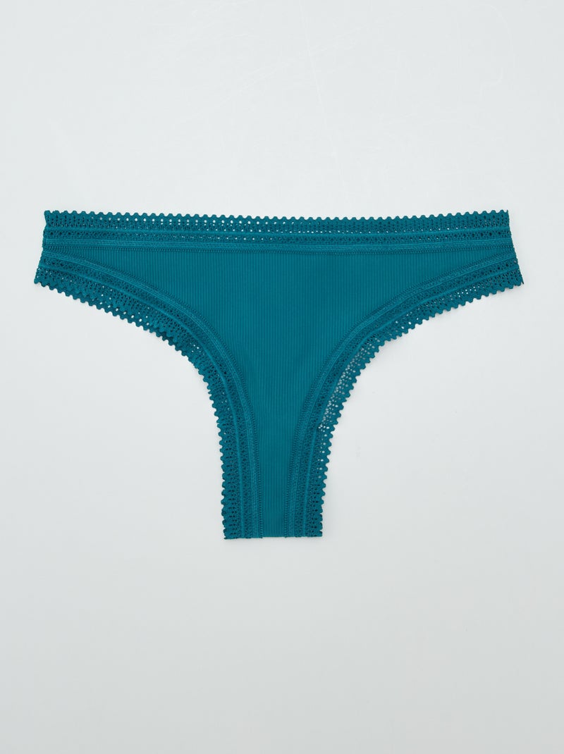 Lot de 3 tangas côtelés Violet/vert/noir - Kiabi