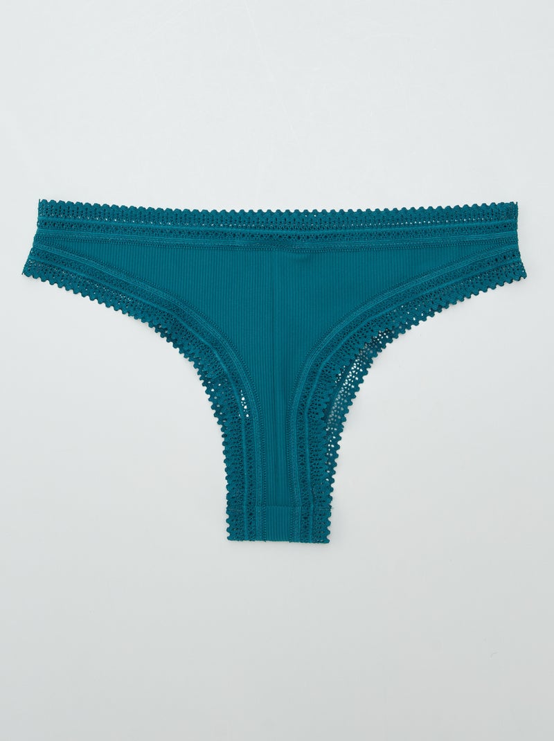 Lot de 3 tangas côtelés Violet/vert/noir - Kiabi