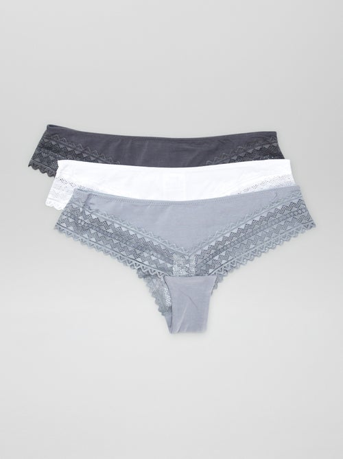 Lot de 3 tangas coton et dentelle - Kiabi