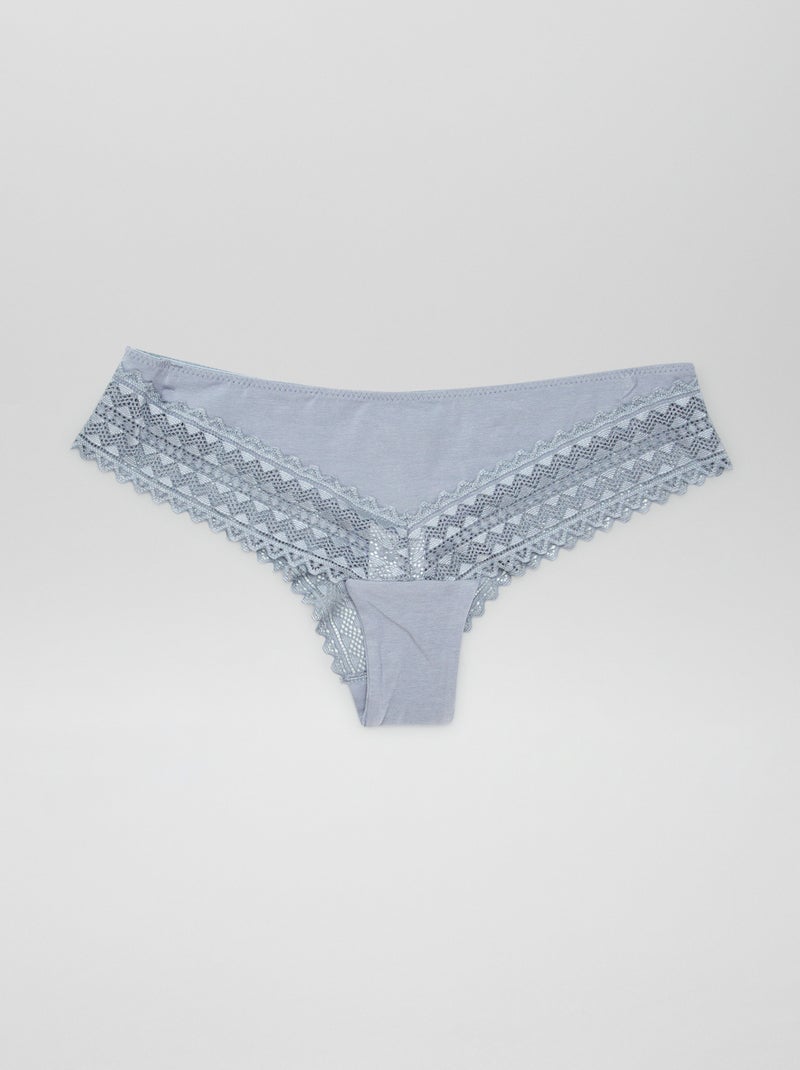 Lot de 3 tangas coton et dentelle Blanc/gris - Kiabi