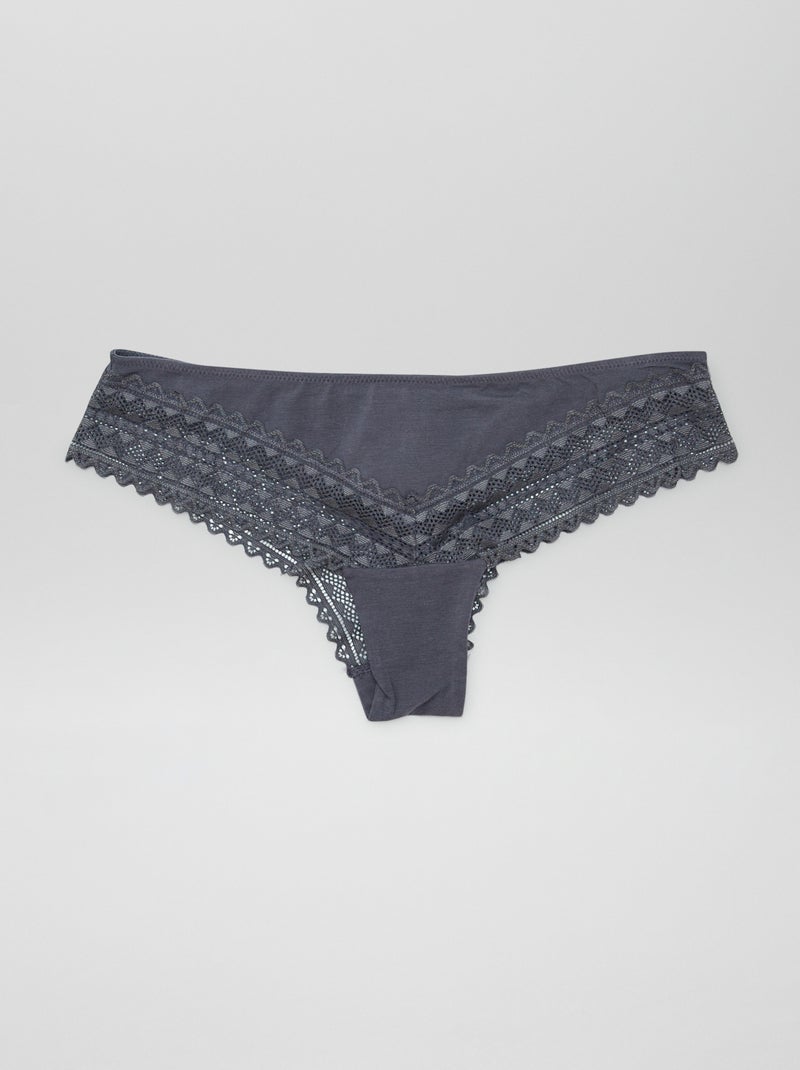 Lot de 3 tangas coton et dentelle Blanc/gris - Kiabi