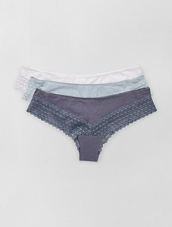 Lot de 3 tangas coton et dentelle