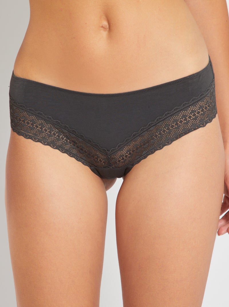 Lot de 3 tangas coton et dentelle gris/rose/écru - Kiabi