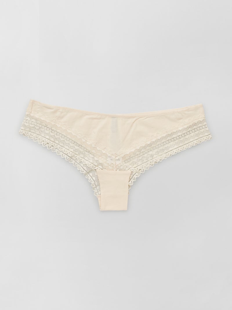 Lot de 3 tangas coton et dentelle gris/rose/écru - Kiabi