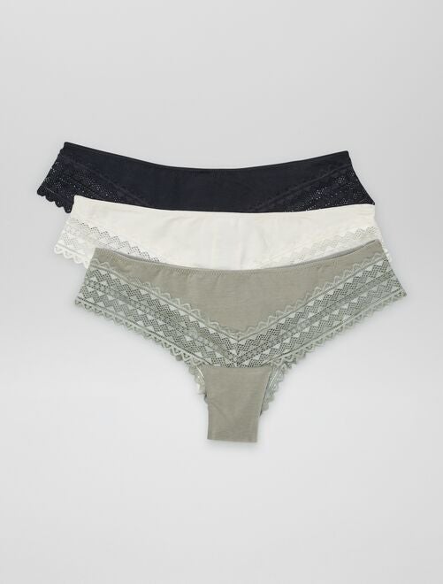 Lot de 3 tangas coton et dentelle - Kiabi