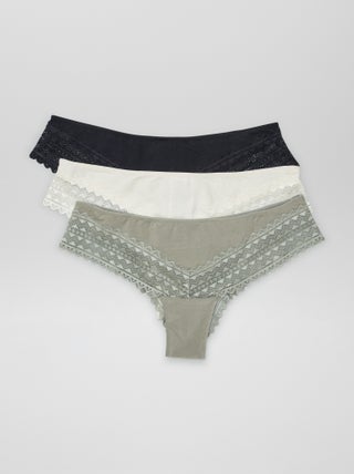 Lot de 3 tangas coton et dentelle
