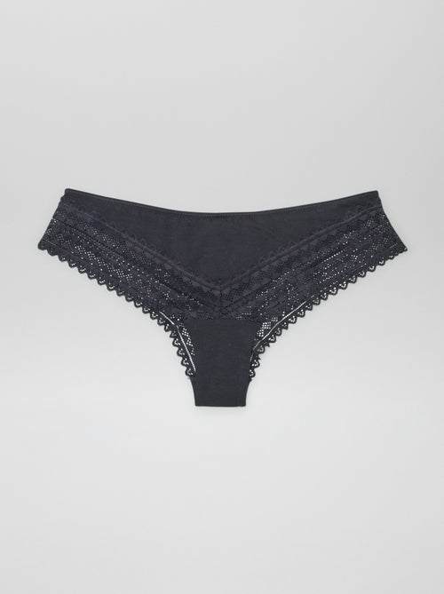 Lot de 3 tangas coton et dentelle - Kiabi