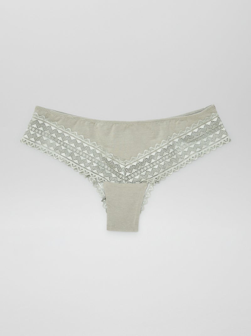 Lot de 3 tangas coton et dentelle Kaki - Kiabi