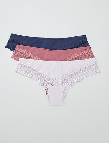 Lot de 3 tangas coton et dentelle