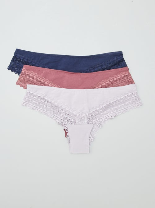 Lot de 3 tangas coton et dentelle - Kiabi