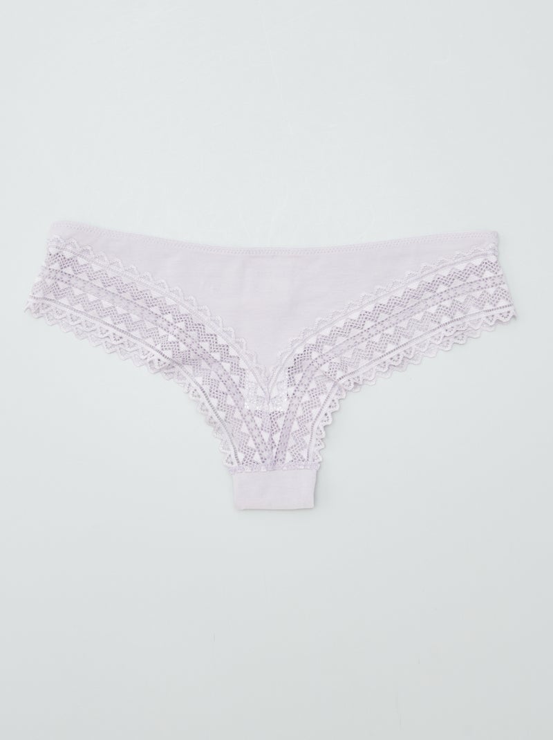 Lot de 3 tangas coton et dentelle Lila - Kiabi