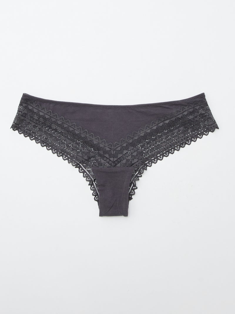 Lot de 3 tangas coton et dentelle ROSE - Kiabi
