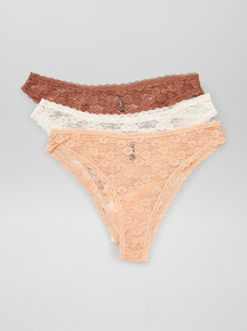 Lot de 3 tangas dentelle Beige/marron - Kiabi