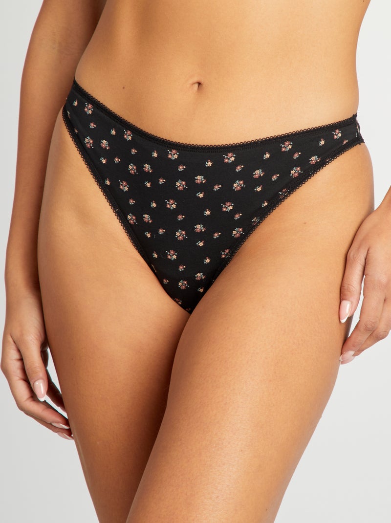 Lot de 3 tangas en coton écru/noir/rose - Kiabi