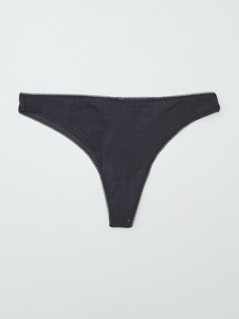Lot de 3 tangas en coton noir - Kiabi