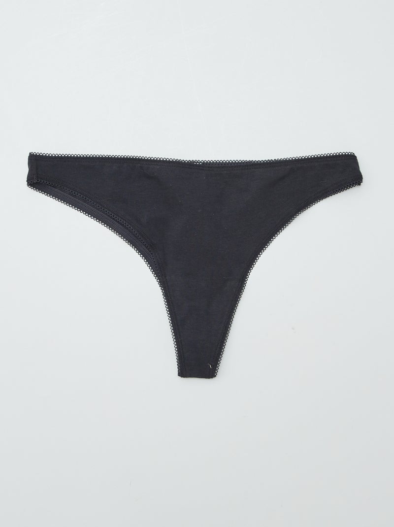 Lot de 3 tangas en coton noir - Kiabi