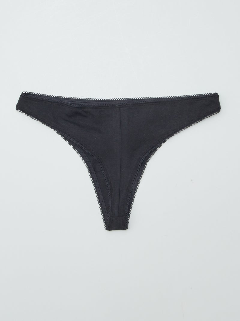 Lot de 3 tangas en coton noir - Kiabi