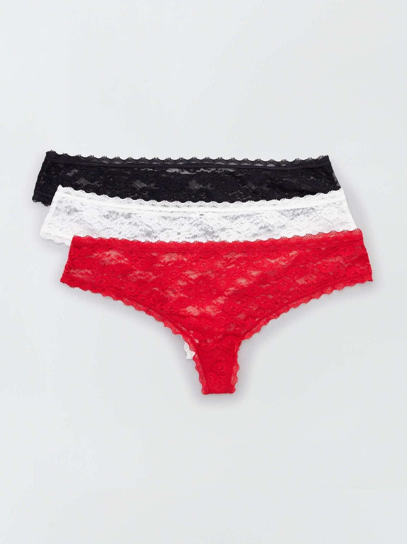 Lot de 3 tangas en dentelle écru/rouge/noir - Kiabi
