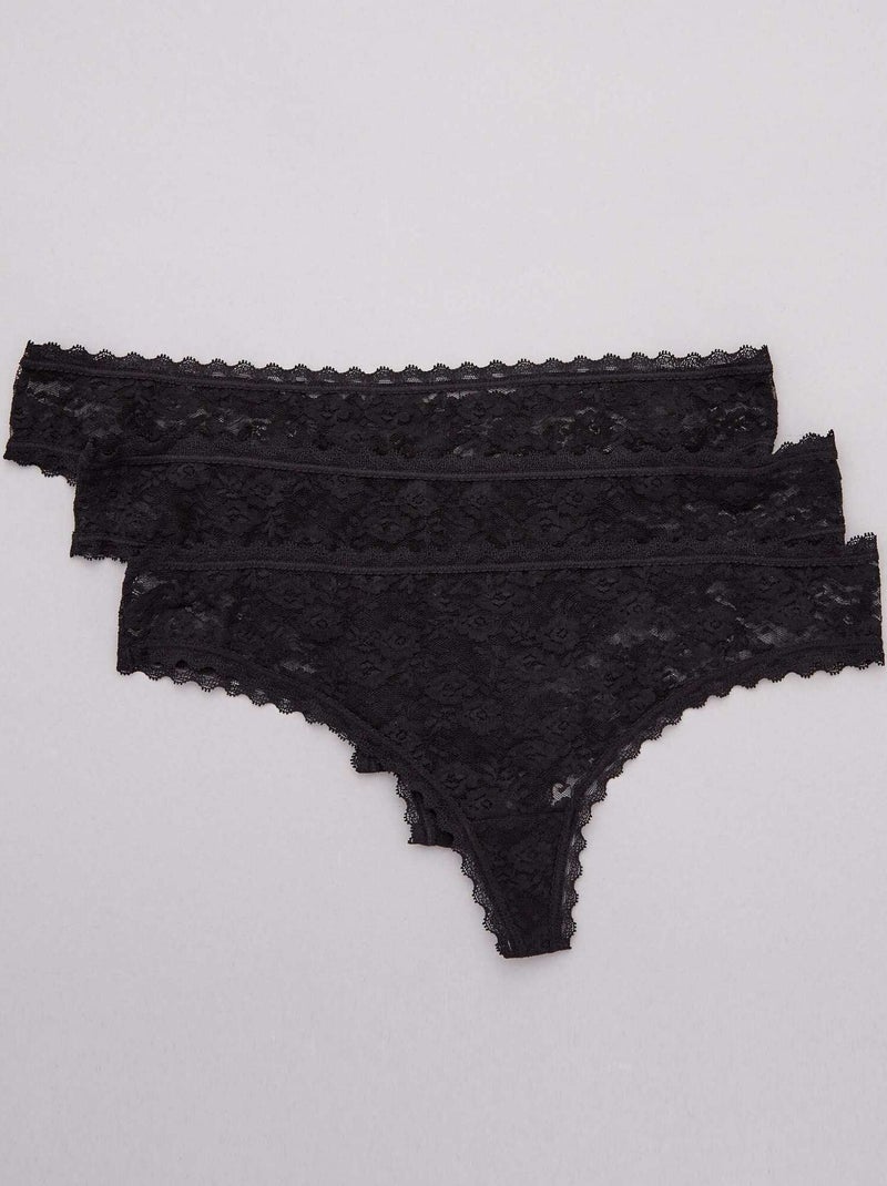 Lot de 3 tangas en dentelle noir - Kiabi